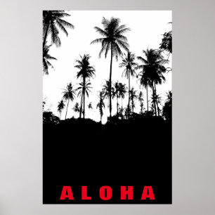 Schwarz-weiß Aloha Hawaii Palm Trees Tropics Trave Poster