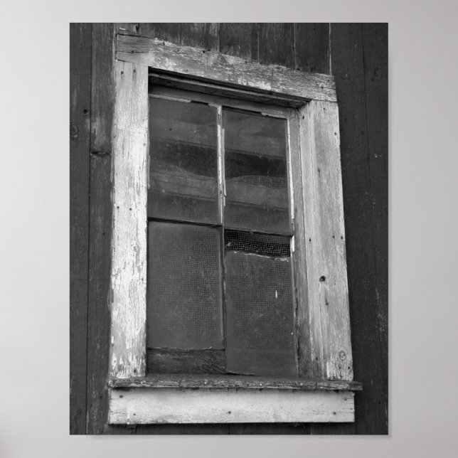 Schwarz-Weiß-Altstall-Fenster Poster (Vorne)