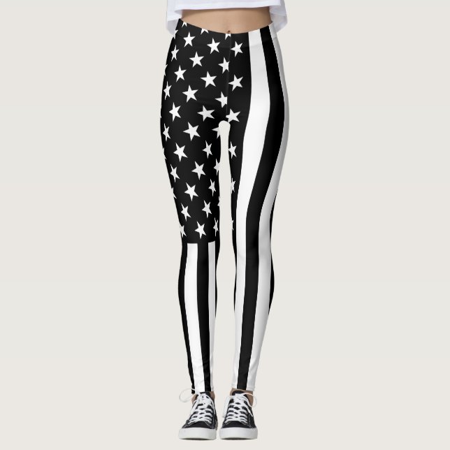 Schwarz-Weiß-Amerikanische Flagge Leggings (Vorderseite)