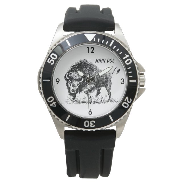 Schwarz-Weiß-amerikanisches Buffalo Armbanduhr (Vorderseite)