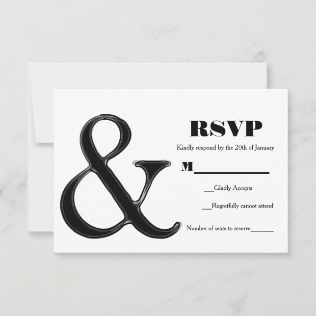 Schwarz-Weiß-Ampere und Moderner Chic Wedding RSVP Karte (Vorderseite)