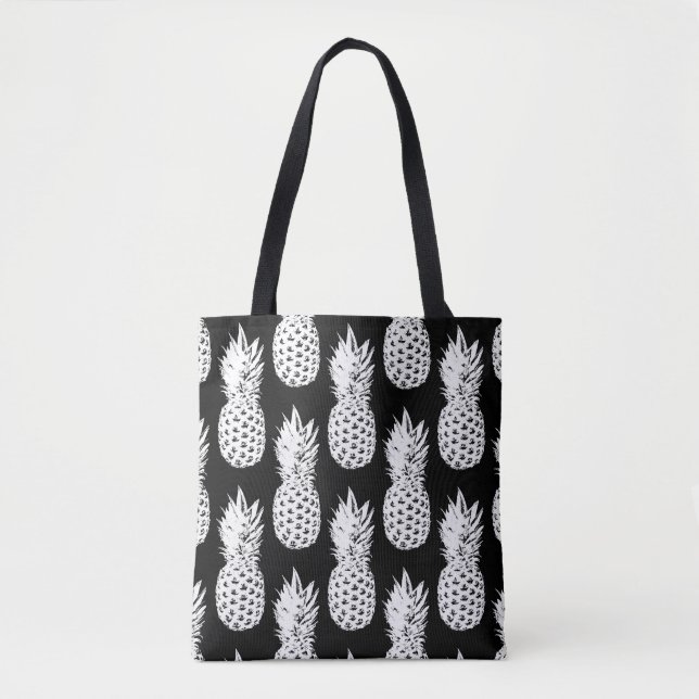 Schwarz-Weiß-Ananas-Fruchtmuster-Totbeutel Tasche (Vorderseite)