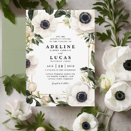 Schwarz-Weiß-Anemone-Blume Hochzeit von Elfenbein Einladung