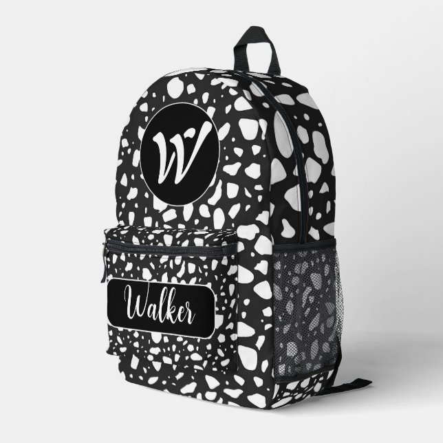 Schwarz/Weiß - Anfangsname und Mit Monogramm Bedruckter Rucksack (Rückseitige Ecke Rechts)