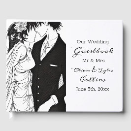 Schwarz-Weiß-Anime-Hochzeit Gästebuch