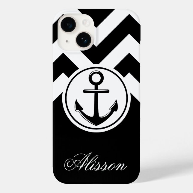 Schwarz-Weiß-Ankermuster Case-Mate iPhone 14 Hülle (Rückseite)