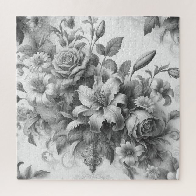 Schwarz-Weiß-Antike Blumen Perfektion (Vertikal)