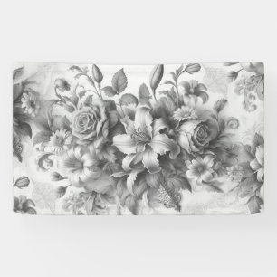 Schwarz-Weiß-Antike Blumen Perfektion Banner