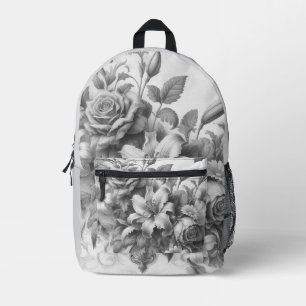 Schwarz-Weiß-Antike Blumen Perfektion Bedruckter Rucksack
