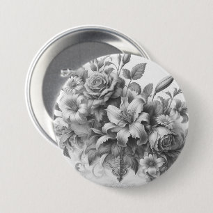 Schwarz-Weiß-Antike Blumen Perfektion Button