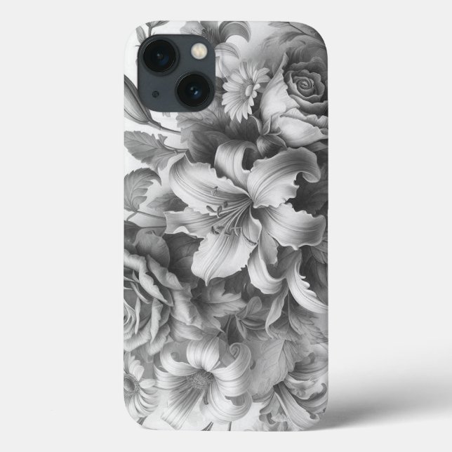 Schwarz-Weiß-Antike Blumen Perfektion Case-Mate iPhone Hülle (Rückseite)