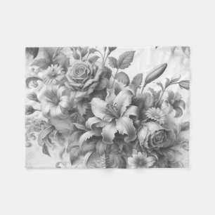 Schwarz-Weiß-Antike Blumen Perfektion Fleecedecke