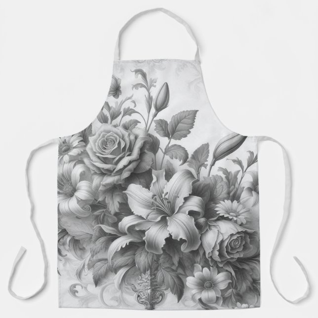 Schwarz-Weiß-Antike Blumen Perfektion Schürze (Vorderseite)