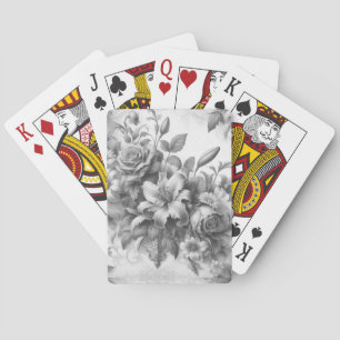 Schwarz-Weiß-Antike Blumen Perfektion Spielkarten