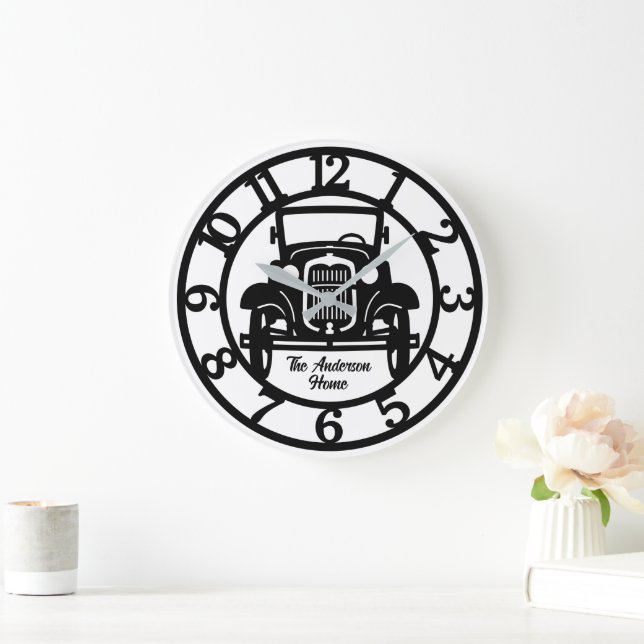 Schwarz-Weiß-Antikwagen Große Wanduhr (Zuhause)