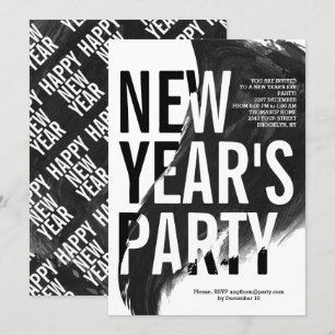 Schwarz-Weiß-Aquarell-Neujahrsfest-Party Einladung