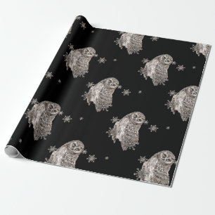 Schwarz-Weiß-Aquarell Winter Schneeflocken Geschenkpapier