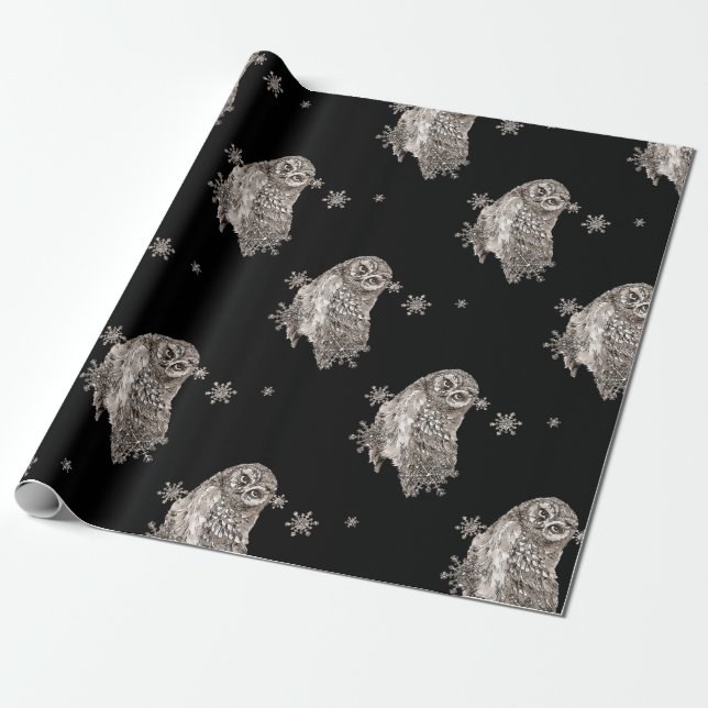 Schwarz-Weiß-Aquarell Winter Schneeflocken Geschenkpapier (Ungerollt)