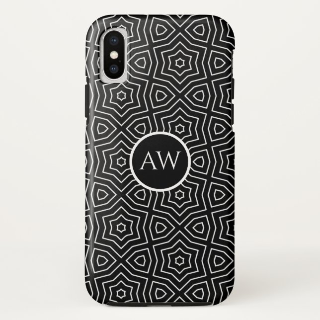 Schwarz-Weiß-Arabeske-Sterne Personalisiert Case-Mate iPhone Hülle (Rückseite)