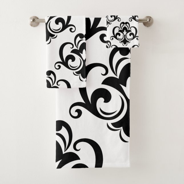 Schwarz-Weiß-Arabesque  Badhandtuch Set (Insitu)