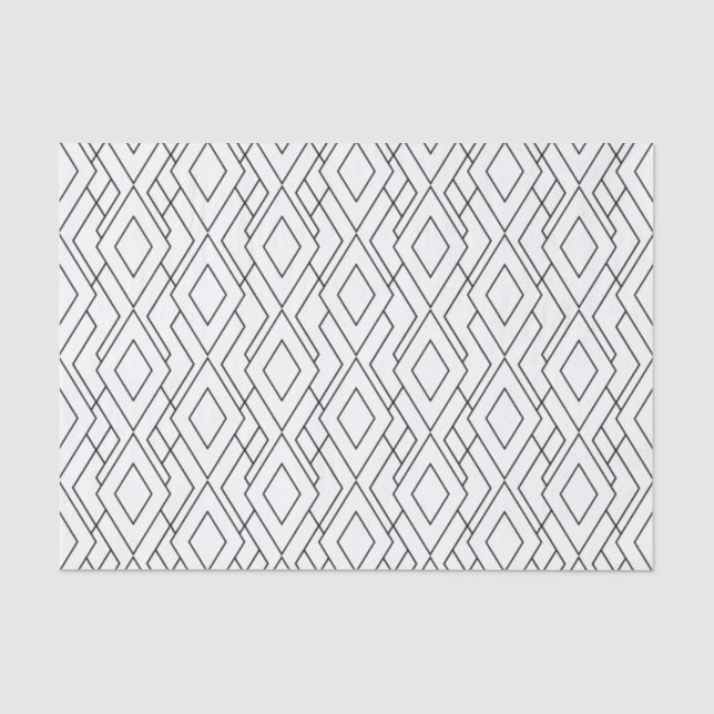Schwarz-Weiß-Art Deco Diamant-Muster Seidenpapier (Vorderseite)