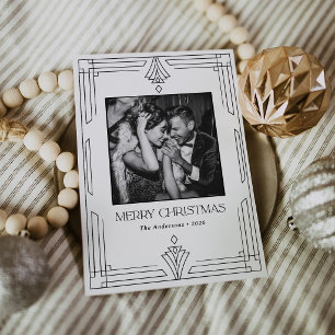 Schwarz-weiß Art Deco   Moderne Foto-Weihnachtskar Feiertagskarte