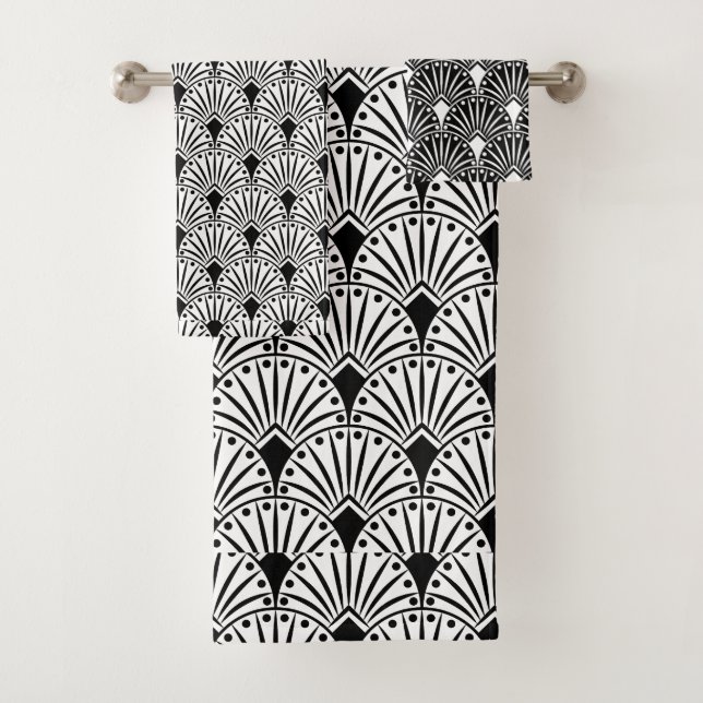 Schwarz-Weiß Art Deco Muster Badhandtuch Set (Insitu)