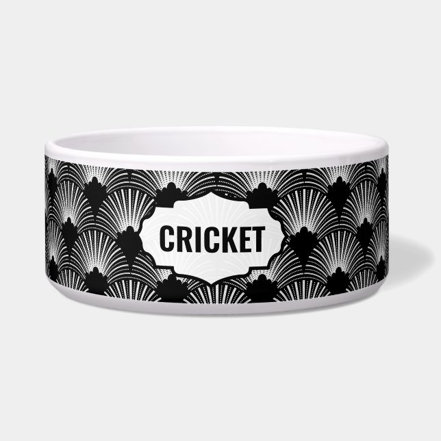 Schwarz-weiß Art Deco Muster Monogramm Napf (Vorderseite)