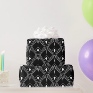 Schwarz-weiß Art-Deco nahtloses Muster Geschenkpapier