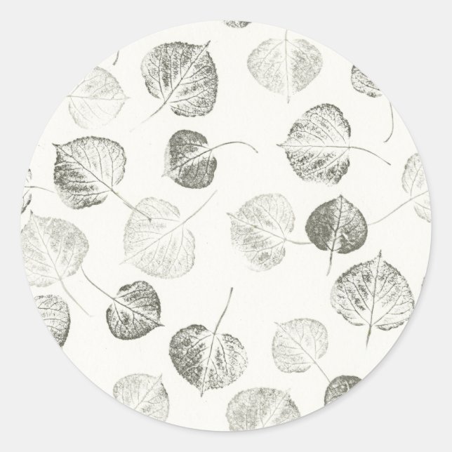 Schwarz-Weiß-Aspen-Blätter Design © Sandy Long Runder Aufkleber (Vorderseite)