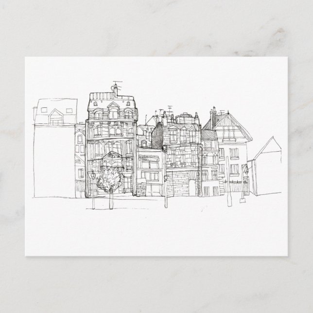 Schwarz-Weiß-Ästhetik-Stadt Zeichne Postkarte (Vorderseite)