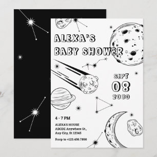 Schwarz-Weiß-Astrologie-Mond-Babydusche Einladung