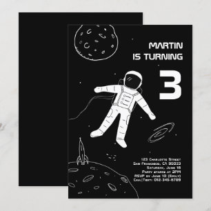 Schwarz-Weiß-Astronauten Weltraum zum Geburtstag Einladung