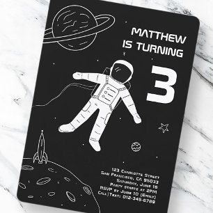 Schwarz-Weiß-Astronauten Weltraum zum Geburtstag Einladung