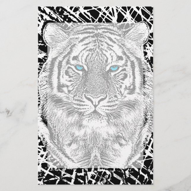 Schwarz-Weiß-Augen-Tiger-Design Briefpapier (Vorderseite)