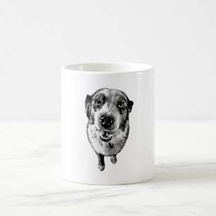 Schwarz-Weiß-Australian-Shepherd-Hund Nahaufnahme Kaffeetasse