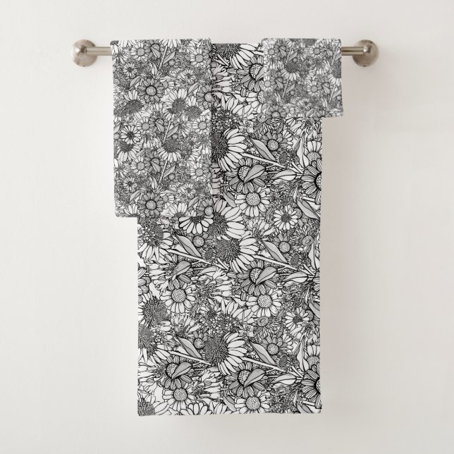 Schwarz-Weiß-Australische Wildblume Garden Badhandtuch Set (Insitu)