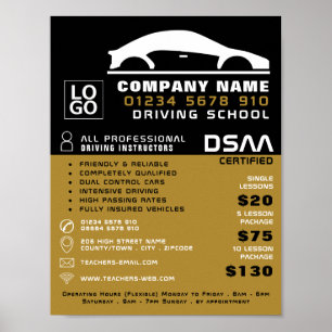 Schwarz-Weiß-Auto-Logo, Fahrschule, Lehrer Poster