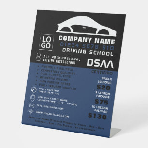 Schwarz-Weiß-Auto-Logo, Fahrschule, Lehrer Sockelschild