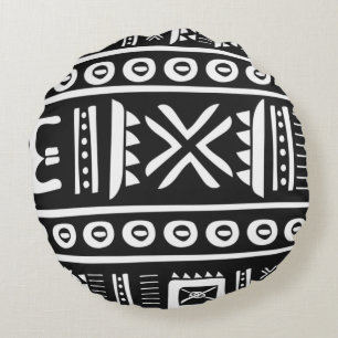 Schwarz-Weiß-Aztec-Print-Rundkopfkissen Rundes Kissen