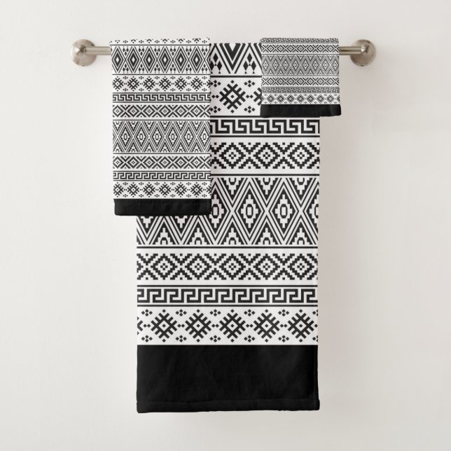 Schwarz-Weiß-Aztekenmuster Badhandtuch Set (Insitu)