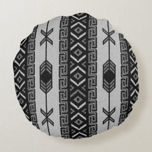 Schwarz-Weiß-Aztekenmuster Südwestdesign Rundes Kissen