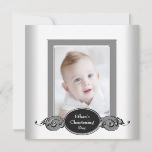 Schwarz-weiß Baby Boy Foto Christening Einladung