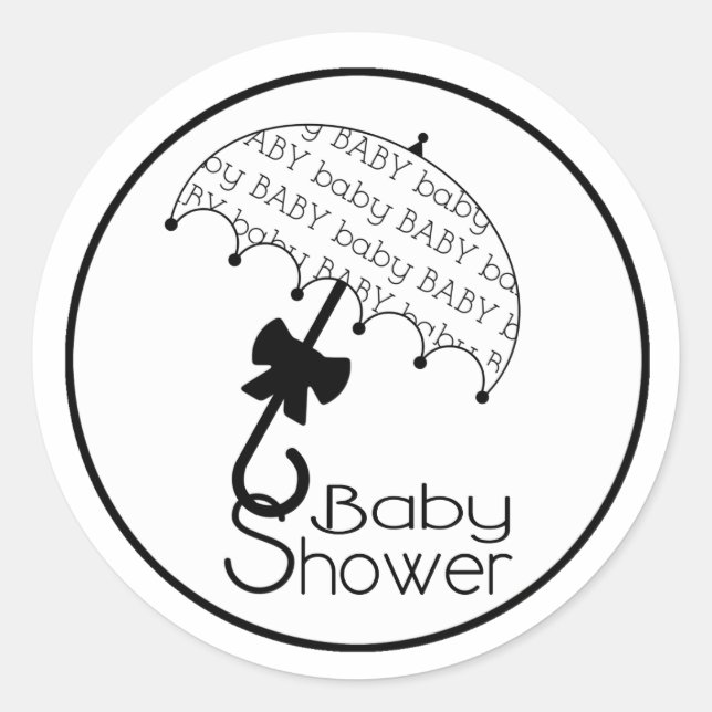 Schwarz-Weiß-Baby-Dusche Umbrella-Aufkleber Runder Aufkleber (Vorderseite)