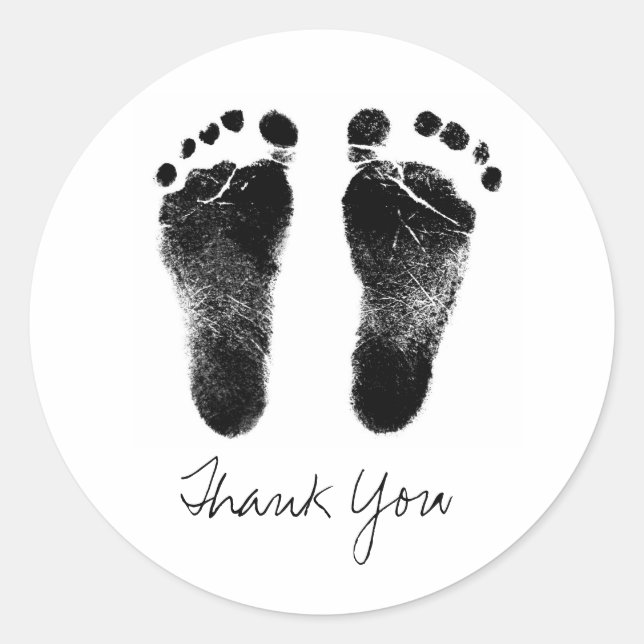 Schwarz-Weiß-Baby-Footprints Runder Aufkleber (Vorderseite)