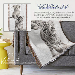 Schwarz-weiß Baby Löwe und Tiger Wurfdecke Decke