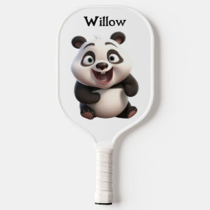 Schwarz-Weiß-Baby-Panda-Bär Modernes Monogramm Pickleball Schläger