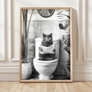Schwarz-Weiß-Badezimmer-Katzen-Druck, Lustige Post Poster