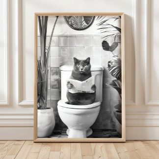 Schwarz-Weiß-Badezimmer-Katzen-Druck, Lustige Post Poster