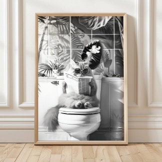 Schwarz-Weiß-Badezimmer-Katzen-Druck, Lustige Post Poster